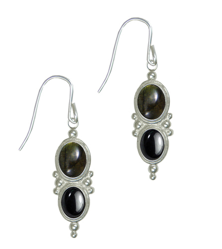 Sterling Silver Drop Dangle Earrings With Spectrolite And Hematite